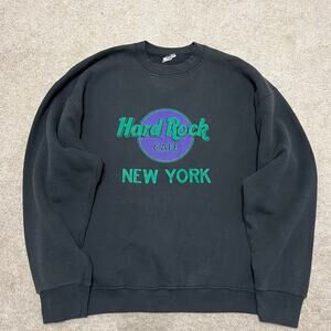 Vintage Hard Rock Cafe New York Green/Purple Accent Black Crewneck XL
